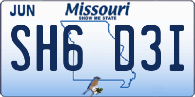 MO license plate SH6D3I