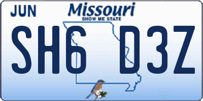 MO license plate SH6D3Z