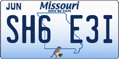 MO license plate SH6E3I