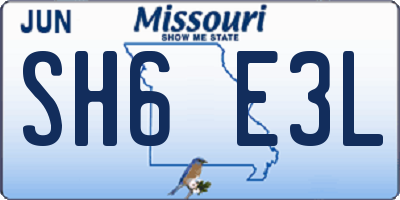 MO license plate SH6E3L