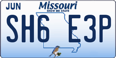 MO license plate SH6E3P