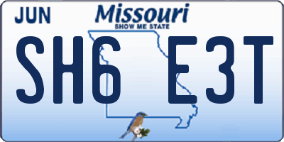 MO license plate SH6E3T