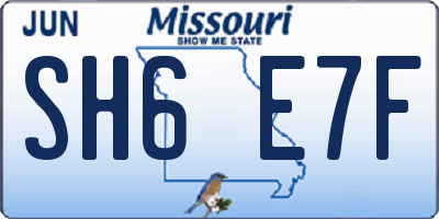 MO license plate SH6E7F