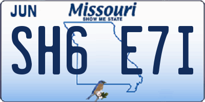 MO license plate SH6E7I