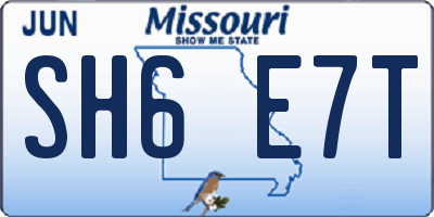 MO license plate SH6E7T