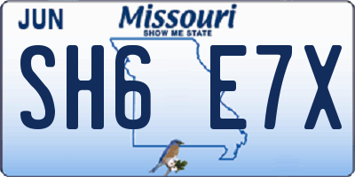 MO license plate SH6E7X