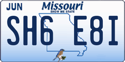 MO license plate SH6E8I