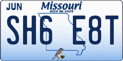 MO license plate SH6E8T