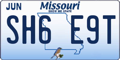 MO license plate SH6E9T