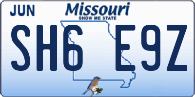 MO license plate SH6E9Z