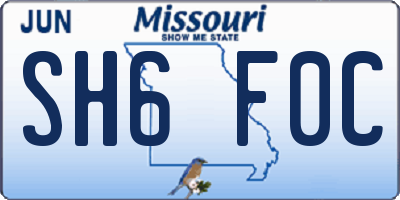MO license plate SH6F0C