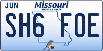 MO license plate SH6F0E