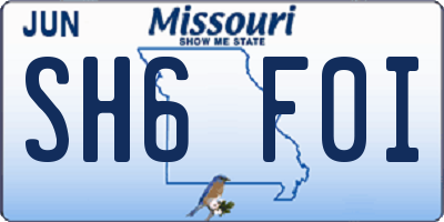 MO license plate SH6F0I