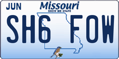 MO license plate SH6F0W