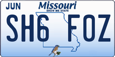 MO license plate SH6F0Z