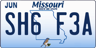 MO license plate SH6F3A