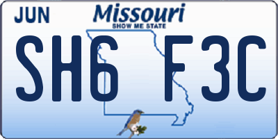 MO license plate SH6F3C