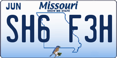 MO license plate SH6F3H