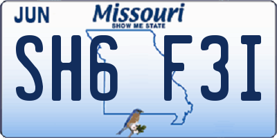 MO license plate SH6F3I