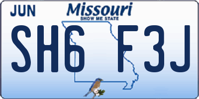MO license plate SH6F3J