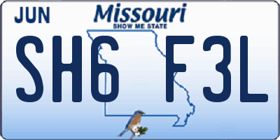 MO license plate SH6F3L