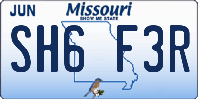 MO license plate SH6F3R
