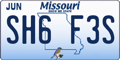 MO license plate SH6F3S