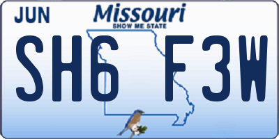 MO license plate SH6F3W
