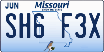 MO license plate SH6F3X
