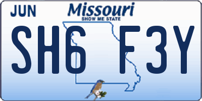 MO license plate SH6F3Y