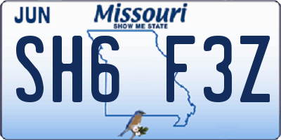 MO license plate SH6F3Z
