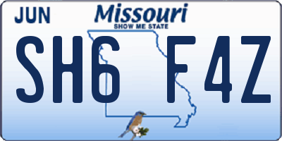 MO license plate SH6F4Z
