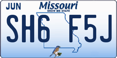 MO license plate SH6F5J