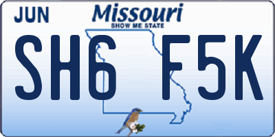 MO license plate SH6F5K