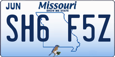 MO license plate SH6F5Z