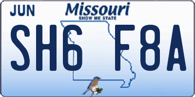 MO license plate SH6F8A