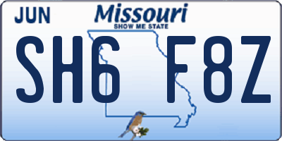 MO license plate SH6F8Z