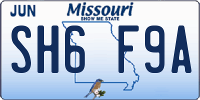 MO license plate SH6F9A