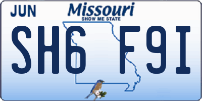 MO license plate SH6F9I
