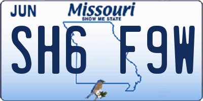 MO license plate SH6F9W