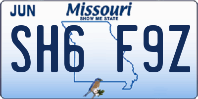 MO license plate SH6F9Z