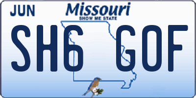 MO license plate SH6G0F