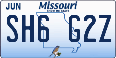 MO license plate SH6G2Z