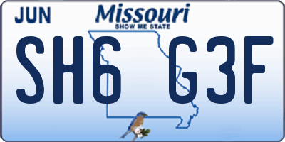 MO license plate SH6G3F