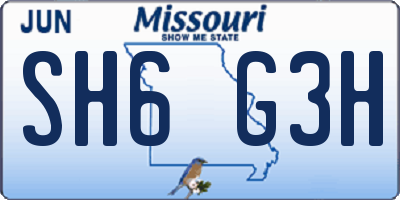 MO license plate SH6G3H