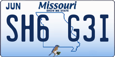 MO license plate SH6G3I