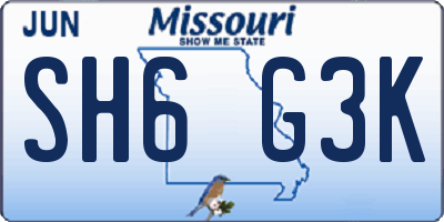 MO license plate SH6G3K