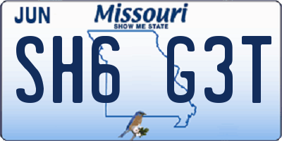 MO license plate SH6G3T