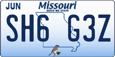 MO license plate SH6G3Z