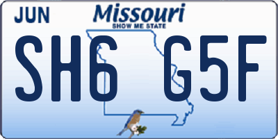 MO license plate SH6G5F